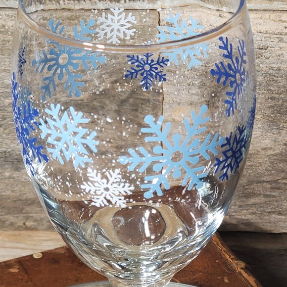 Libbey Clearly Winter Water Goblet - Snowflakes - Blue & White #3 - Picture 1 of 5